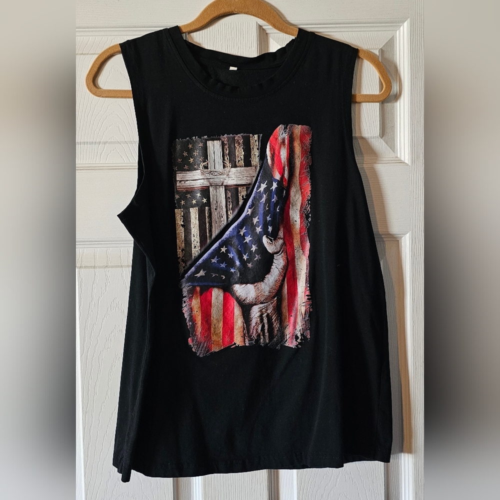 Black Tank Top with American Flag Graphic